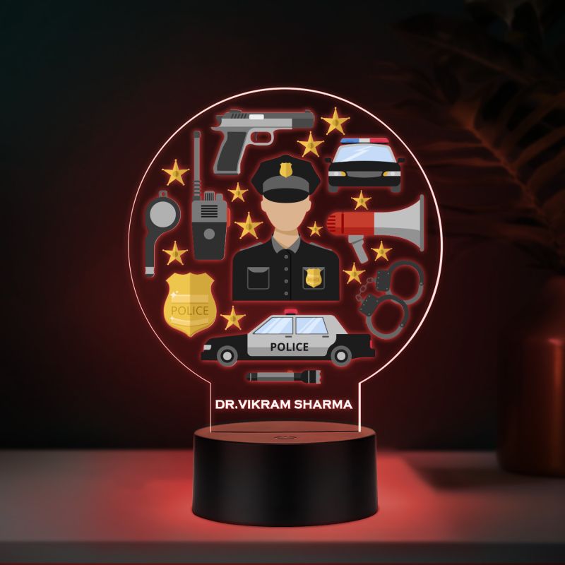 Personalized Police Theme LED Night Lamp Custom with Name Automatic Color Changing Light Gift for Police Officer